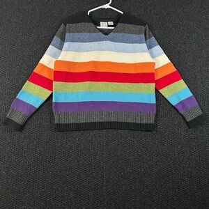 Field Gear FG‎ 100% Lambswool Multicolor Rainbow V-Neck Sweater Women's Size M